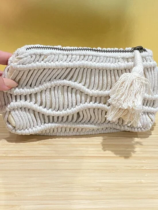 Universal Thread Macrame Woven Clutch Pouch Cream Boho with Tassel - Picture 3 of 6